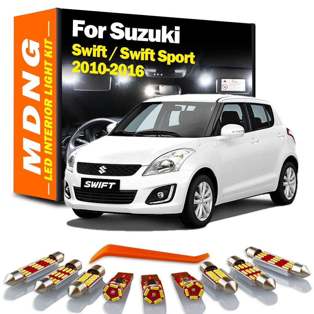 MDNG 9Pcs Canbus For Suzuki Swift For Swift Sport 2010- 2013 2014 2015 2016 LED Interior Map Dome Trunk Light Kit Car Plate Bulb