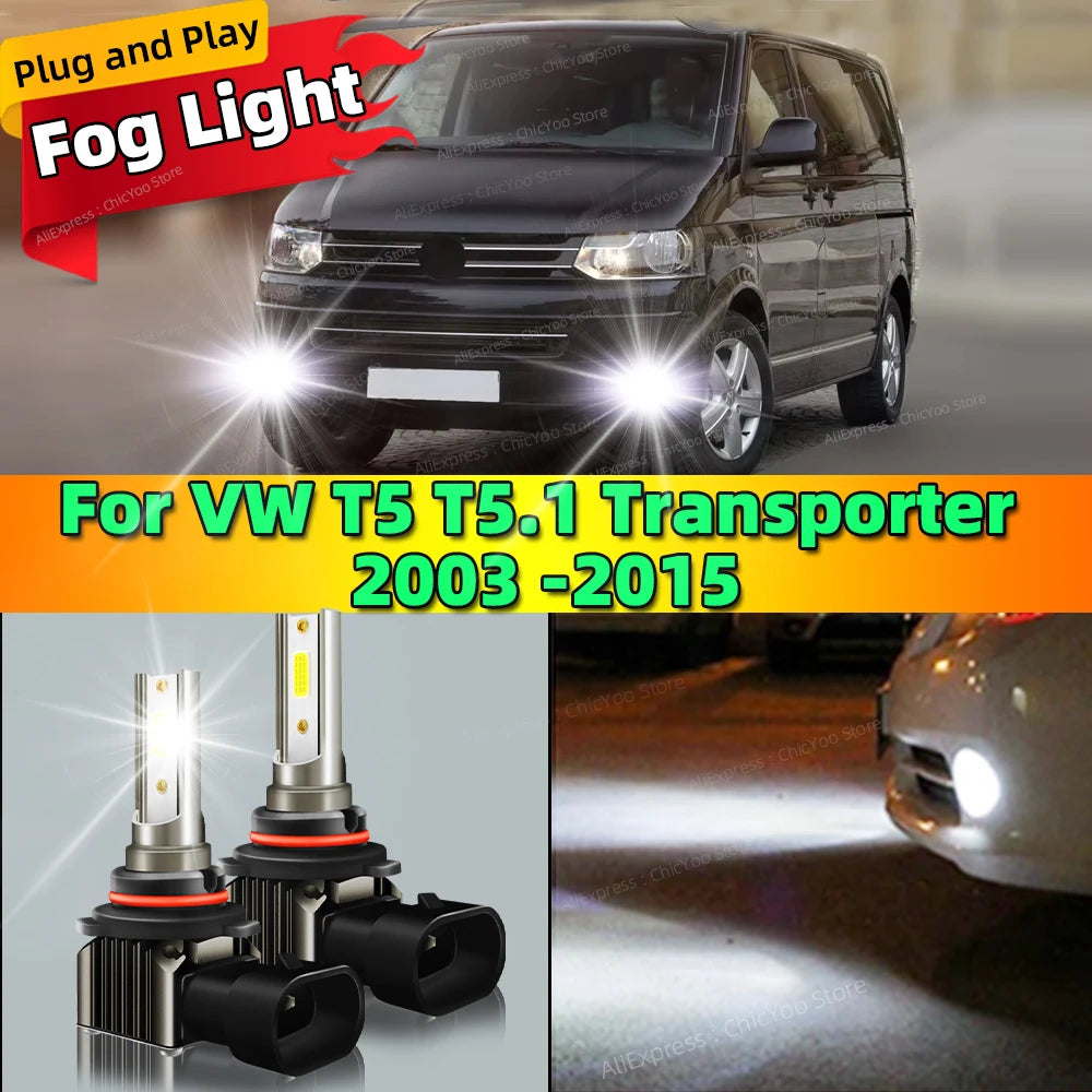 2Pcs 6000K LED Car Front Fog Light Lamps 9006 HB4 Bulb For VW T5 T5.1 Transporter 2003-2015 2004 2005 2006 2007 Plug and Play