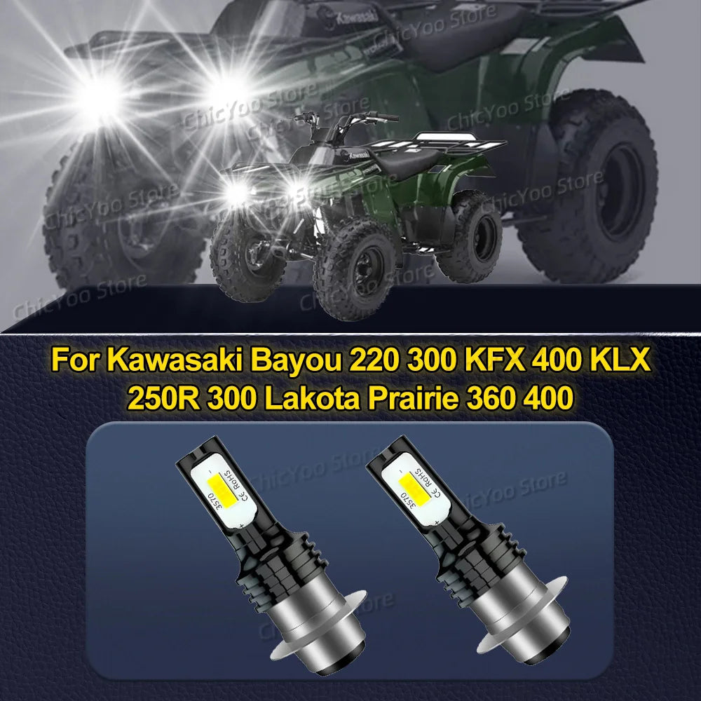 LED Motorcycle Headlight Bulbs For Kawasaki Bayou 220 300 KFX 400 KLX 250R 300 Lakota Prairie 360 400
