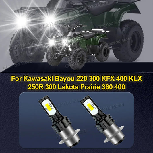 LED Motorcycle Headlight Bulbs For Kawasaki Bayou 220 300 KFX 400 KLX 250R 300 Lakota Prairie 360 400