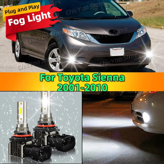 2Pcs 6000K LED Lamp Car Front Fog Light 15000LM For Toyota Sienna 2001 2002 2003 2004 2005 2006 2007 2008 2009 2010 Ultra Bright