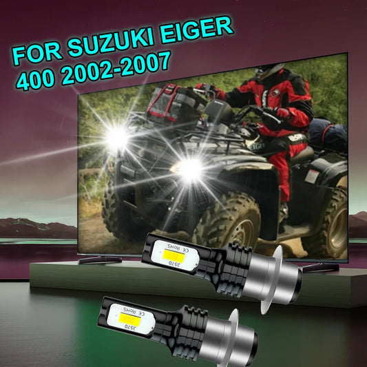 2Pcs 6000K White 12V Motorcycle 80W LED Headlights Bulbs For Suzuki Eiger 400 2002 2003 2004 2005 2006 2007 Plug and Play