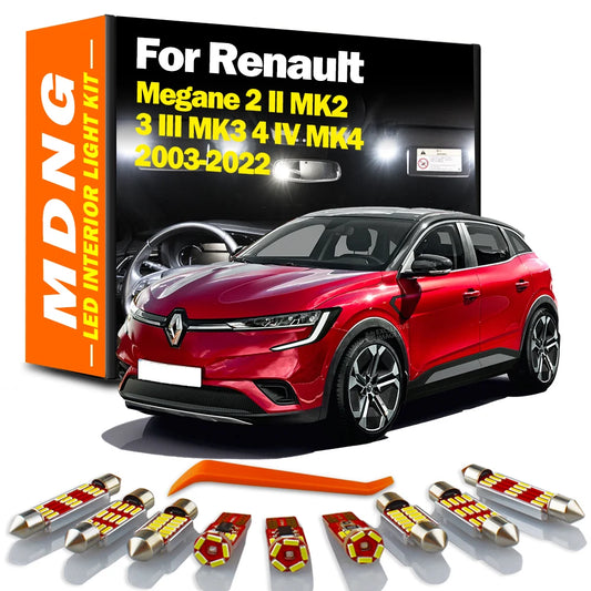MDNG For Renault Megane 2 II MK2 3 III MK3 4 IV MK4 2003-2019 2021 2022 LED Interior Map Dome Light Kit Sunvisor Car Trunk Bulbs