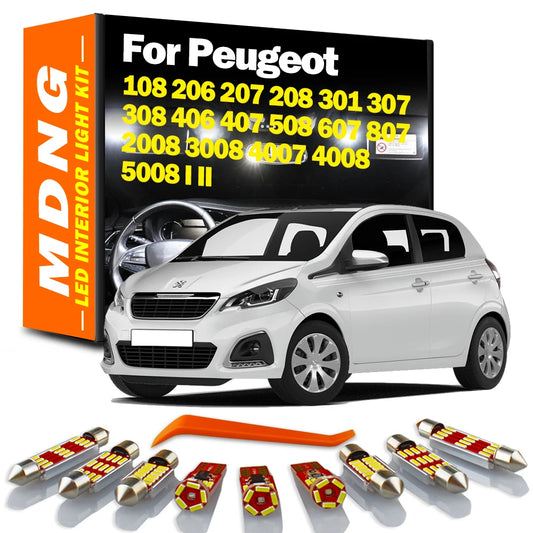 MDNG For Peugeot 108 206 207 208 301 307 308 406 407 508 607 807 2008 3008 4007 4008 5008 I II Canbus Car LED Interior Light Kit