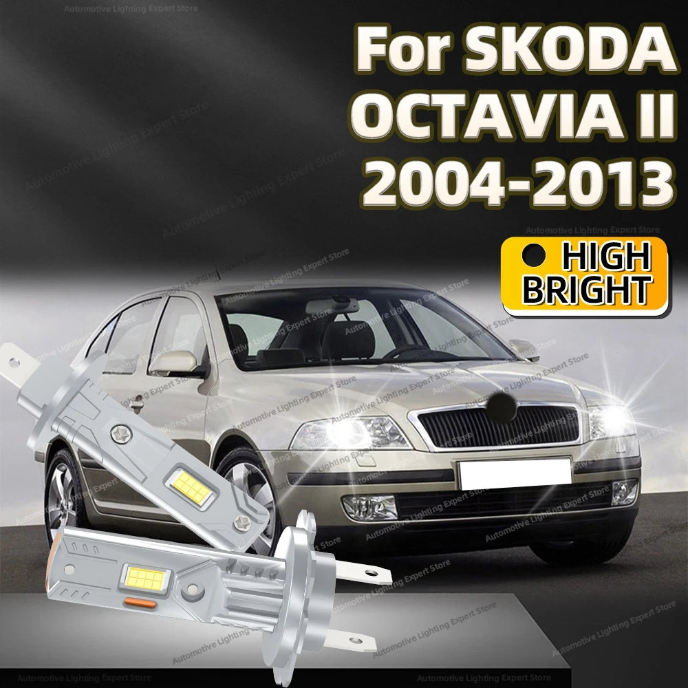 2/4Pcs LED Bulb Headlight Wireless 25000LM Mini Car Headlamp Auto Lamp For SKODA OCTAVIA II 2004-2013 2008 2009 2010 2011 2012