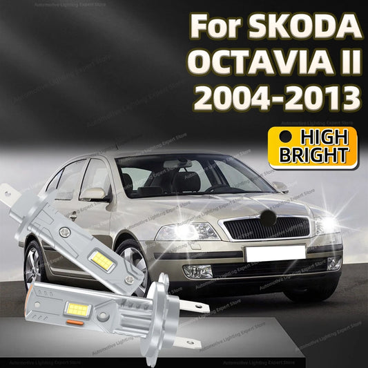 2/4Pcs LED Bulb Headlight Wireless 25000LM Mini Car Headlamp Auto Lamp For SKODA OCTAVIA II 2004-2013 2008 2009 2010 2011 2012