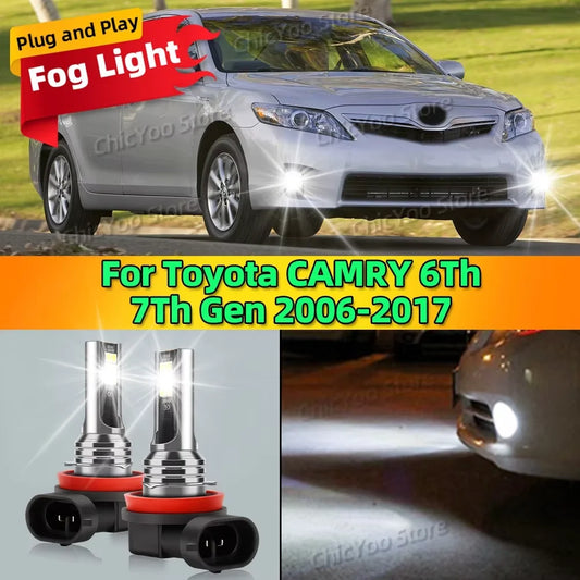 2Pcs 12V 6000K Front Fog Light LED Bulb Accessories Lamp Canbus For Toyota CAMRY 6Th 7Th Gen 2006-2017 2007 2008 2009 2010 2011