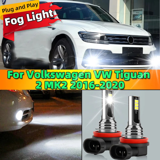 2Pcs 6000K Front Fog Light LED Bulb Car Lamp Canbus For Volkswagen VW Tiguan 2 MK2 2016 2017 2018 2019 2020 Plug and Play