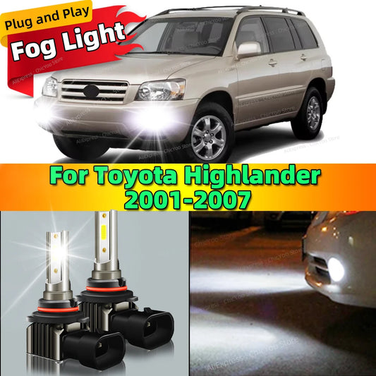 2Pcs LED Car Front Fog Light Lamps 6000K Bulb For Toyota Highlander 2001 2002 2003 2004 2005 062007 Plug and Play Auto Accessory