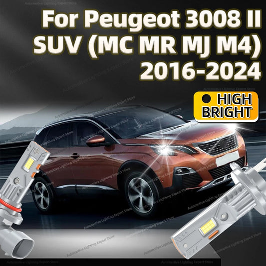 2/4Pcs LED Bulb Headlight Wireless 25000LM Car Headlamp Auto Lamp For Peugeot 3008 II SUV MC MR MJ M4 2016-2024 2017 2018 2019
