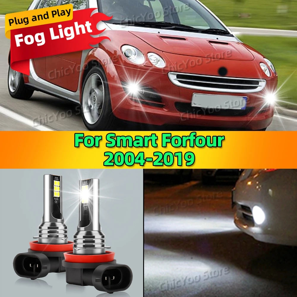 6000K Front Fog Light LED Bulb Accessories Lamp Canbus 80W For Smart Forfour 2004-2019 2007 2008 2009 2010 2011 2012 2013 2014