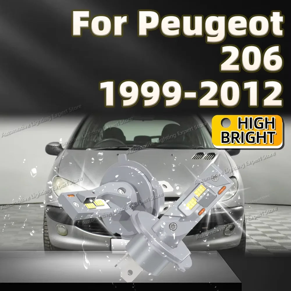 2Pcs 25000LM H4 9003 LED Headlight Bulbs Canbus 6000K White Auto Light For Peugeot 206 1999-2012 2006 2007 2008 2009 2010 2011
