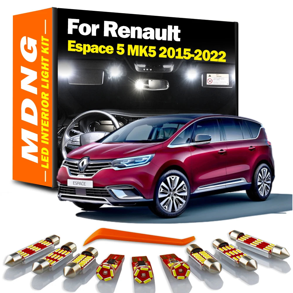 MDNG 13Pcs For Renault Espace 5 V MK5 2015 2017 2018 2019 2020 2021 2022 Car Trunk Door Bulbs LED Interior Map Dome Light Kit