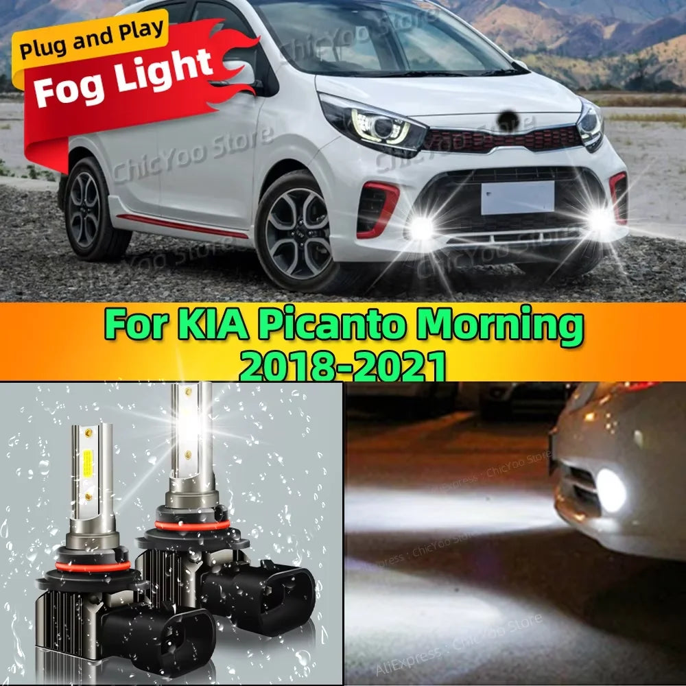 2Pcs 6000K LED Lamp Car Front Fog Light For KIA Picanto Morning 2018 2019 2020 2021 360° Illumination Night Driving Safety