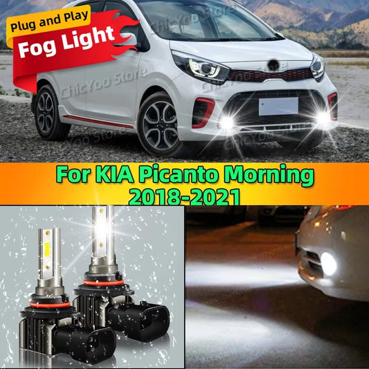2Pcs 6000K LED Lamp Car Front Fog Light For KIA Picanto Morning 2018 2019 2020 2021 360° Illumination Night Driving Safety