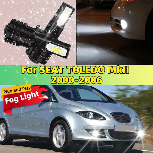 2Pcs H3 LED Bulb Fog Light 6000K White 20000LM Super Bright For SEAT TOLEDO MkII 2000 2001 2002 2003 2004 2005 2006