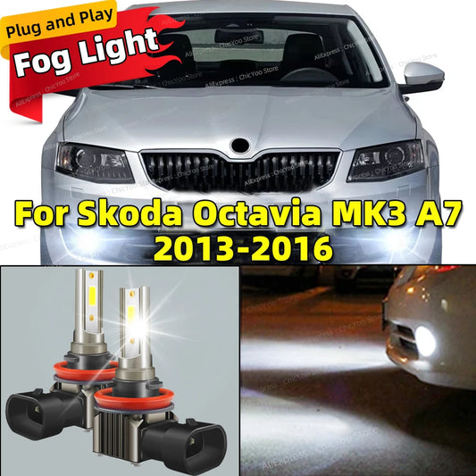 2Pcs 6000K LED Fog Lamp Car Bulbs Canbus Front Fog Light For Skoda Octavia MK3 A7 2013 2014 2015 2016 Plug and Play Accessories