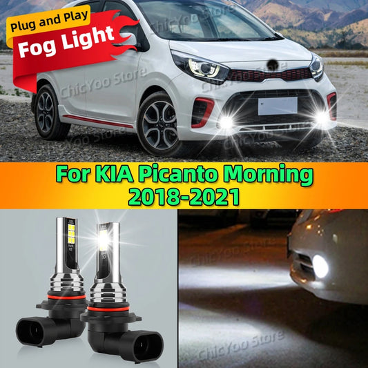 2Pcs LED Front Fog Light Car Bulb Accessories 6000K Canbus Lamp 80W For KIA Picanto Morning 2018 2019 2020 2021 Plug and Play