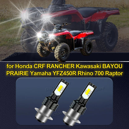 Headlight Motorcycle LED Bulbs for Honda CRF RANCHER Kawasaki BAYOU PRAIRIE Yamaha YFZ450R Rhino 700 Raptor