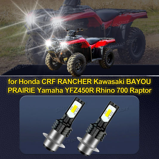 Headlight Motorcycle LED Bulbs for Honda CRF RANCHER Kawasaki BAYOU PRAIRIE Yamaha YFZ450R Rhino 700 Raptor
