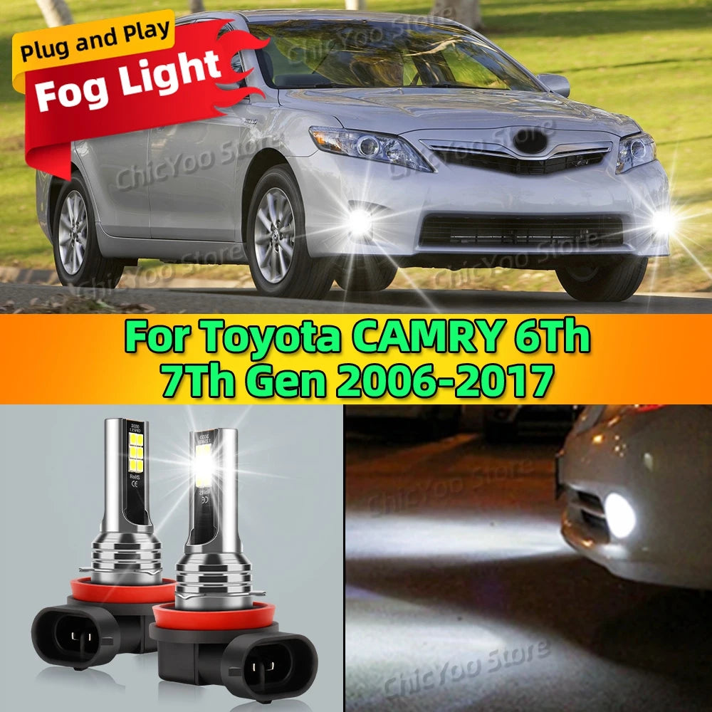 2Pcs 12V 6000K Front Fog Light LED Bulb Accessories Lamp Canbus For Toyota CAMRY 6Th 7Th Gen 2006-2017 2007 2008 2009 2010 2011