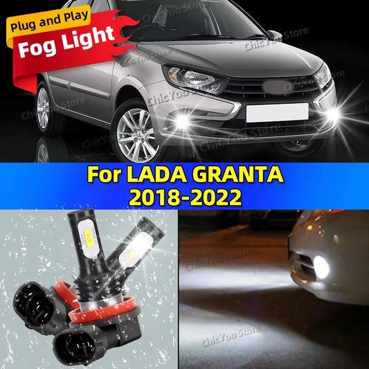 2x Front Fog Light Accessories LED Bulb 20000LM Ultra Bright Lamp For LADA GRANTA 2018 2019 2020 2021 2022 Plug and Play