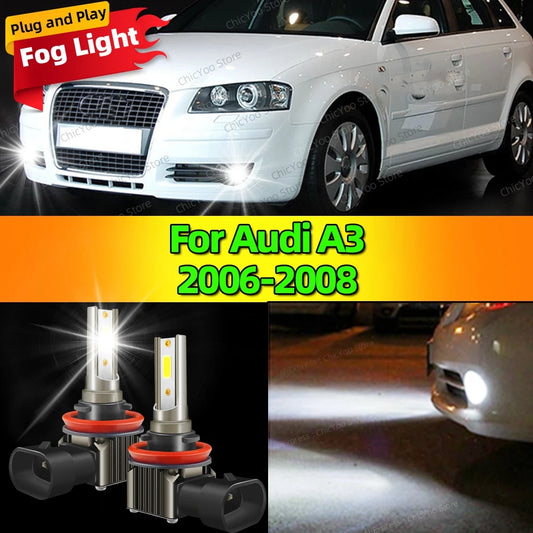 2Pcs LED Car Front Fog Light Lamps 6000K Bulb For Audi A3 Hatchback 2006 2007 2008Canbus Auto Accessory Plug and Play