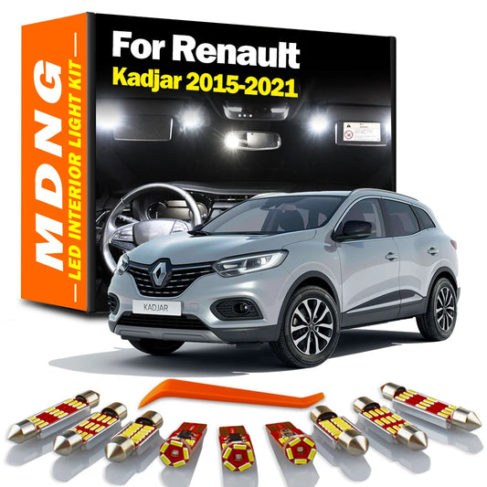 MDNG 14Pcs Canbus For Renault Kadjar 2015-2018 2019 2020 2021 LED Interior Map Roof Dome Plate Light Bulbs Kit Sun Visor Lamp