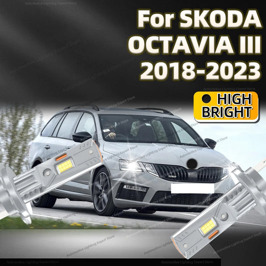 2/4Pcs LED Bulb Headlight Wireless 25000LM Car Headlamp Auto Lamp For SKODA OCTAVIA III 2018 2019 2020 2021 2022 2023