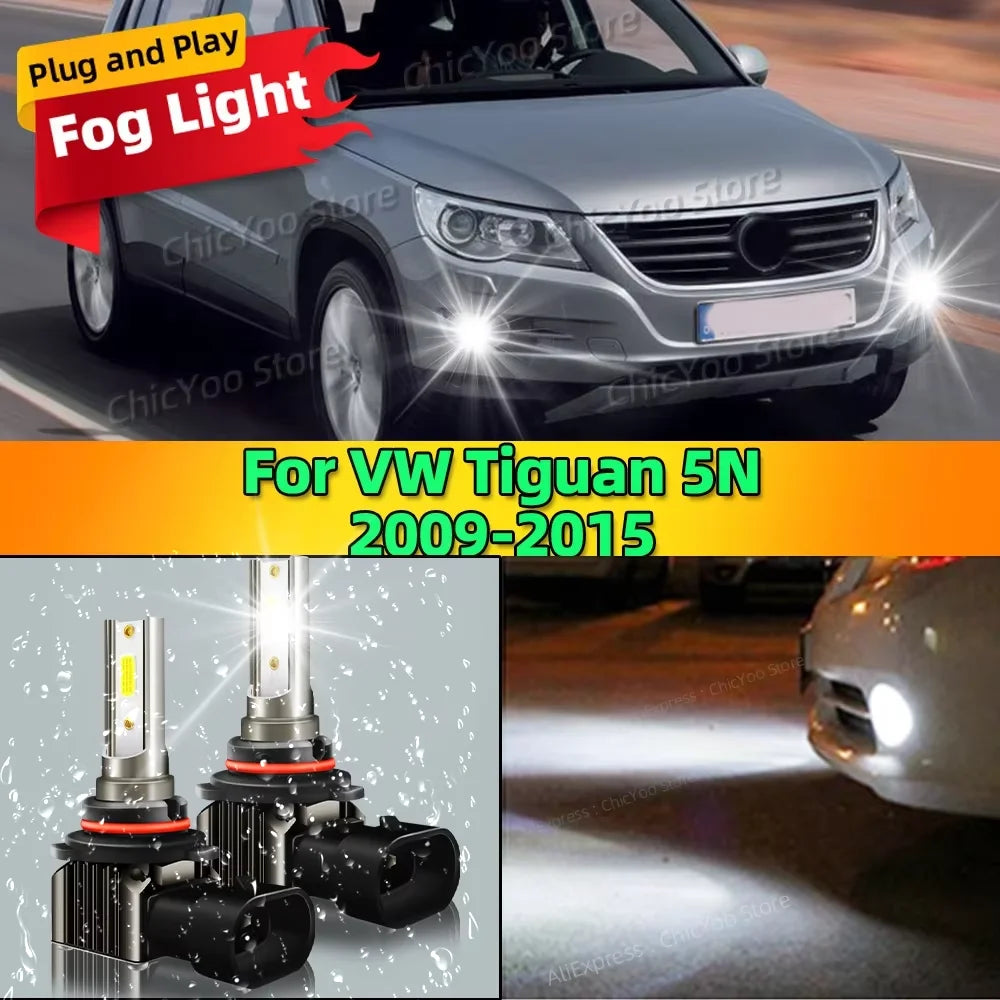 2Pcs 6000K LED Lamp Car Front Fog Light 15000LM For VW Tiguan 5N 2009 2010 2011 2012 2013 2014 2015 Plug and Play High Quality