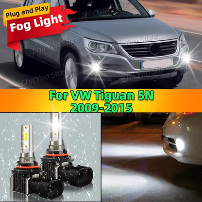 2Pcs 6000K LED Lamp Car Front Fog Light 15000LM For VW Tiguan 5N 2009 2010 2011 2012 2013 2014 2015 Plug and Play High Quality