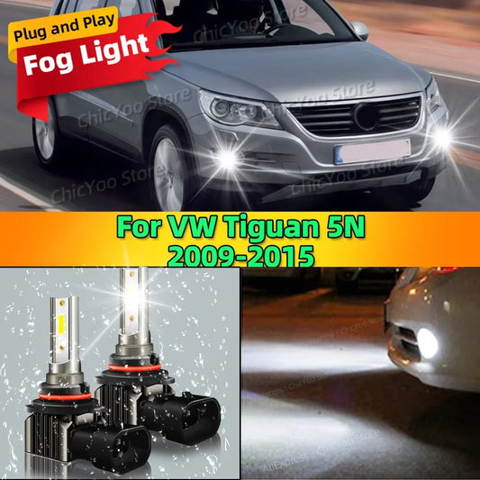 2Pcs 6000K LED Lamp Car Front Fog Light 15000LM For VW Tiguan 5N 2009 2010 2011 2012 2013 2014 2015 Plug and Play High Quality