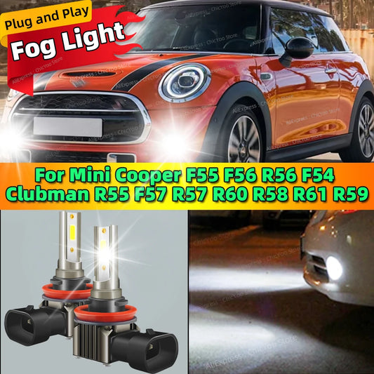 2Pcs LED Car Fog Lights Bulb Front Lamp Plug and Play For Mini Cooper F55 F56 R56 F54 Clubman R55 F57 Convertible R57 R60 R58 R6