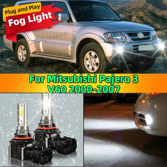 2Pcs 6000K LED Lamp Car Front Fog Light 15000LM For Mitsubishi Pajero 3 V60 2000 2001 2002 2003 2004 2005 2006 2007 360°