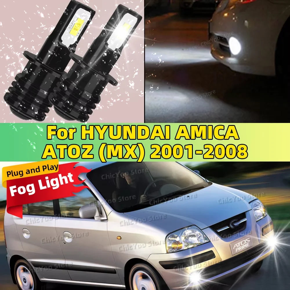 LED Fog Lamp Bulbs Car Front Fog Light White 6000K High Bright For HYUNDAI AMICA ATOZ MX 2001-2008 2004 2005 2006 2007