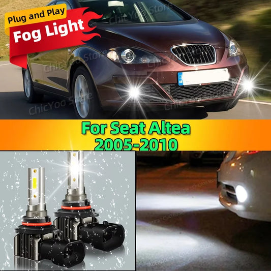 2Pcs 6000K LED Lamp Car Front Fog Light 15000LM Plug and Play For Seat Altea 2005 2006 2007 2008 2009 2010 5-Minute Installation