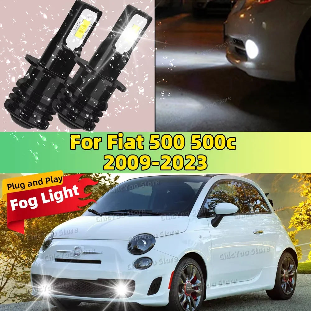 2X LED Car Light Front Bulb Fog Lamp 20000LM Ultra Bright For Fiat 500 500c 2009-2023 2010 2011 2012 2013 2014 2015 2016