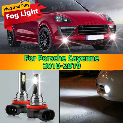 2Pcs 6000K LED Fog Light Lamp Car Front Accessories For Porsche Cayenne 2010 2011 2012 2013 2014 2015 2016 2017 2018 2019