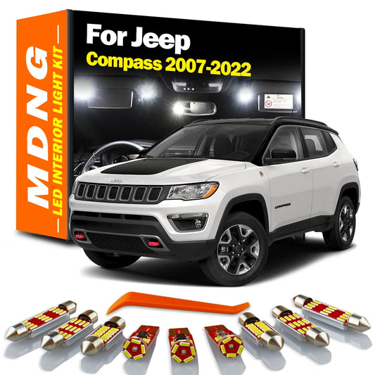 MDNG Car LED Interior Map Dome Trunk Light Kit For Jeep Compass 2007-2017 2018 2019 2020 2021 2022 Indoor Bulbs Canbus No Error