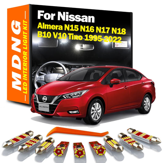 MDNG LED Interior Map Dome Light Kit For Nissan Almera N15 N16 N17 N18 B10 V10 Tino 1995- 2019 2020 2021 2022 Reading Plate Bulb