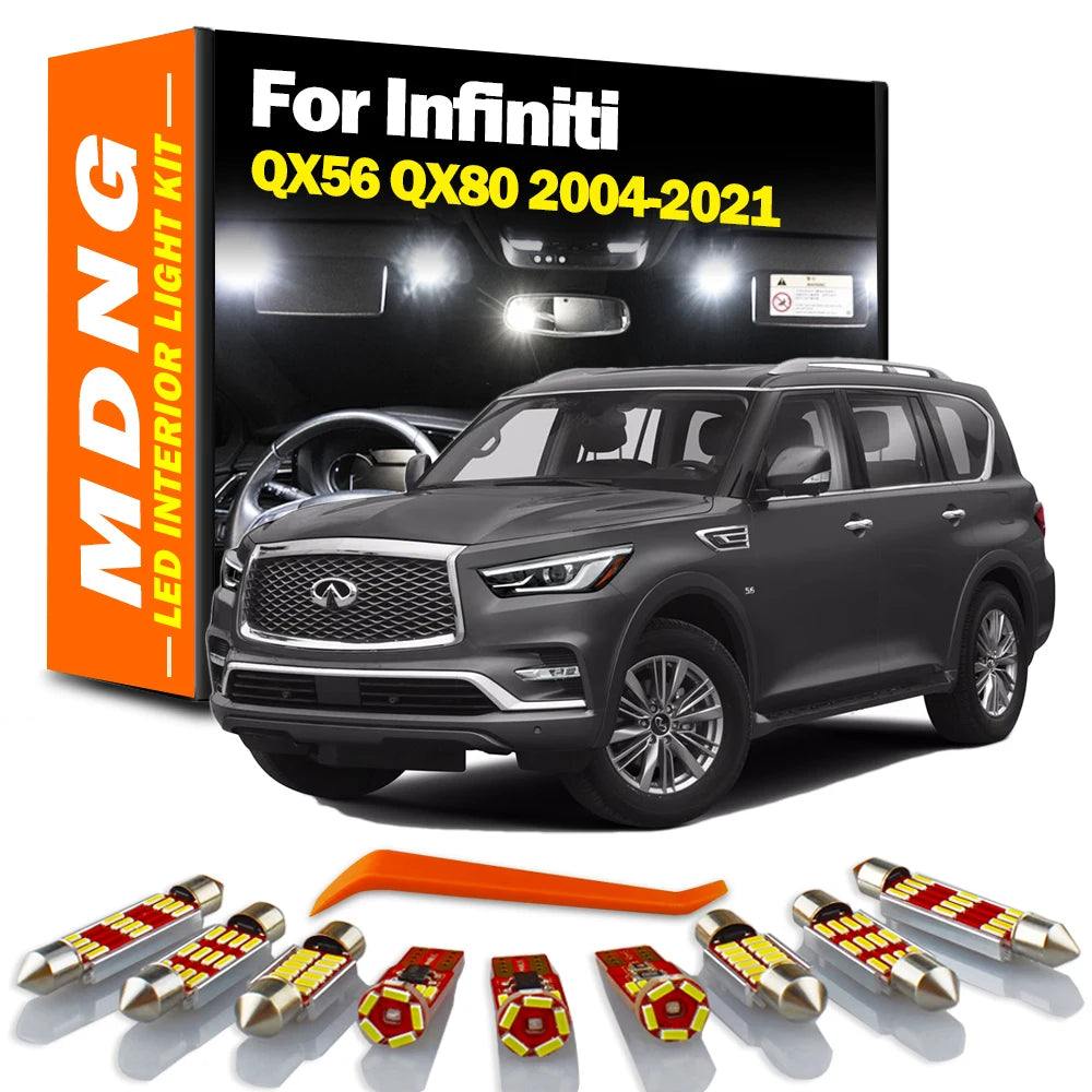 MDNG Canbus LED Interior Map Dome Trunk Light Kit For Infiniti QX56 QX80 2004-2016 2017 2018 2019 2020 2021 Car Reading Bulbs