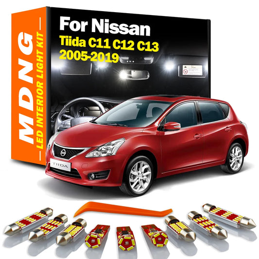 MDNG 13Pcs Canbus Car LED Interior Dome Map Trunk Light Kit For Nissan Tiida C11 C12 C13 2005- 2016 2017 2018 2019 Reading Bulbs