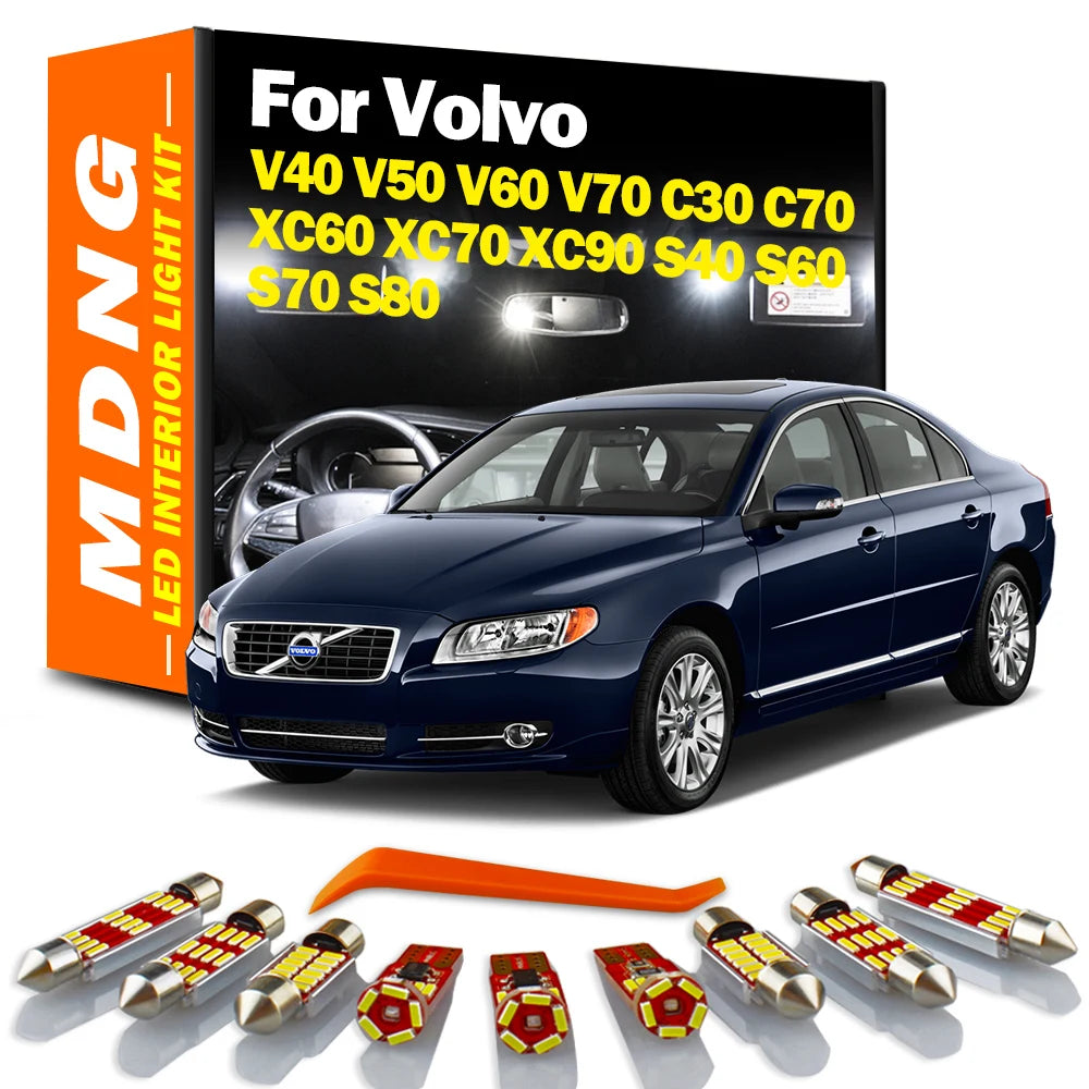 MDNG Canbus LED Interior Light Kit For Volvo V40 V50 V60 V70 S40 S60 S70 S80 C30 C70 XC60 XC70 XC90 Map Dome Footwell Door Lamp