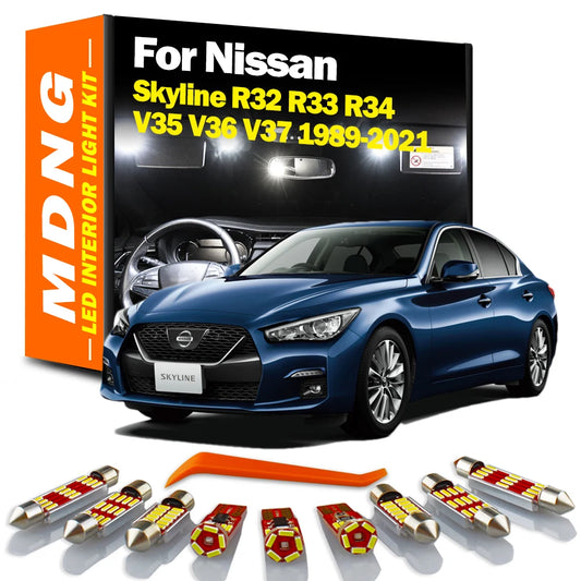 MDNG Car LED Interior Map Dome Indoor Light Kit For Nissan Skyline R32 R33 R34 V35 V36 V37 1989-2018 2019 2020 2021 Signal Lamp