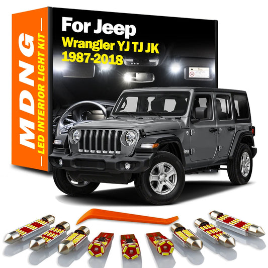 MDNG Car Bulbs For Jeep Wrangler YJ TJ JK 1987-2018 Canbus LED Interior Light License Plate Lamp Kit Auto Lighting Accessories