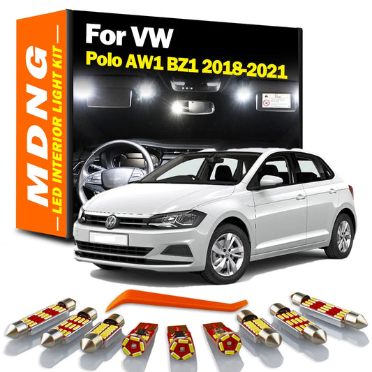 MDNG 10Pcs Canbus Auto Accessories For Volkswagen VW Polo AW1 BZ1 2018 2019 2020 2021 Car LED Interior Map Dome Trunk Light Kit