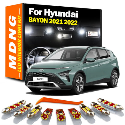 MDNG 15Pcs LED Interior Map Dome Trunk Reading Light Kit Car Accessories Canbus For Hyundai BAYON 2021 2022 Vanity Mirror Lamp