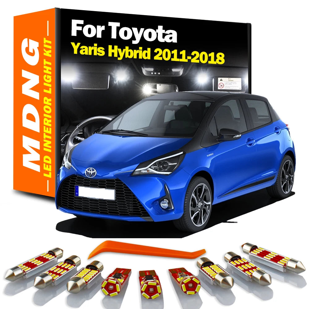 MDNG 10Pcs Canbus LED Interior Dome Map Trunk Light Kit For Toyota Yaris Hybrid 2011-2015 2016 2017 2018 Car Led Bulbs No Error