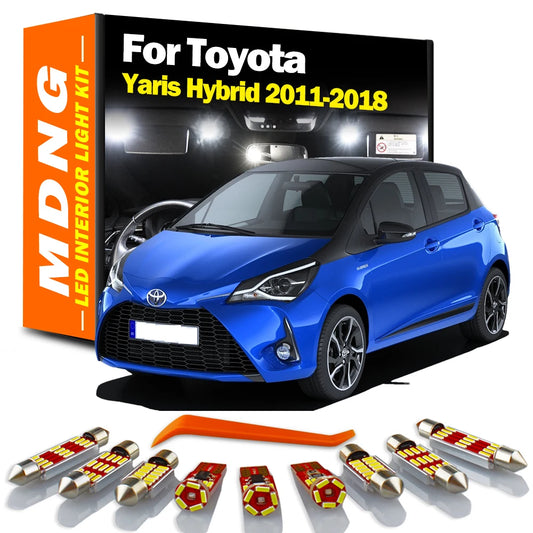 MDNG 10Pcs Canbus LED Interior Dome Map Trunk Light Kit For Toyota Yaris Hybrid 2011-2015 2016 2017 2018 Car Led Bulbs No Error