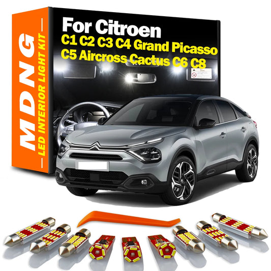 For Citroen C1 C2 C3 C4 Grand Picasso C5 Aircross Cactus C6 C8 LED Interior Reading Trunk Light Bulb Kit Canbus Car Accessories